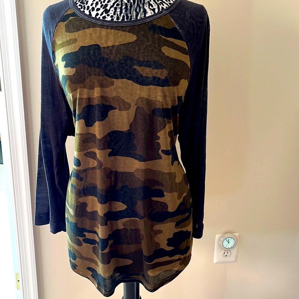Super Cute Lucky Brand Camouflage Oversized long sleeve tee shirt - Plus Size 2X